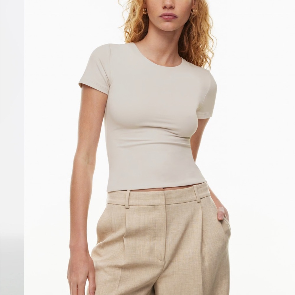 Aritzia Babaton Contour Crew T Shirt Sz M - Matte Pearl